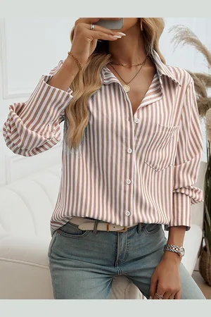 Stylecast Women Vertical Striped Shirt Collar Top