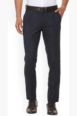 V Dot Men Navy Blue Skinny Fit Self Design Formal Trousers