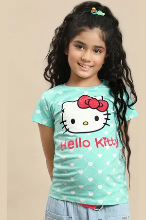 Kidsville Girls Hello Kitty Graphic Printed Pure Cotton Tshirt