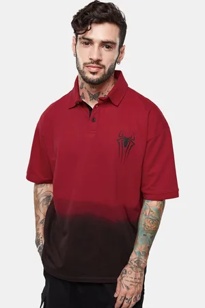 The Souled Store Men Ombre Spider-Man: Logo Polo Collar Cotton Loose Oversized T-Shirt