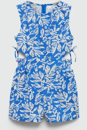 MANGO Girls Pure Cotton Floral Printed Playsuit
