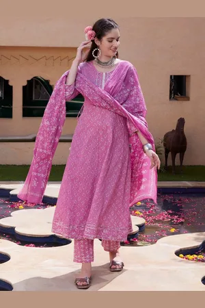 Bandia Women Printed Panelled Sequinned Pure Cotton Kurta with Trousers & Dupatta