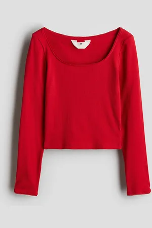 H&M Girls Picot Trimmed Ribbed Top