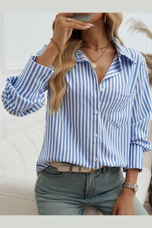 Stylecast Women Vertical Striped Shirt Collar Top