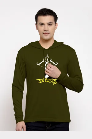Friskers Men Olive Cotton Graphics Printed Hoodie T-shirt