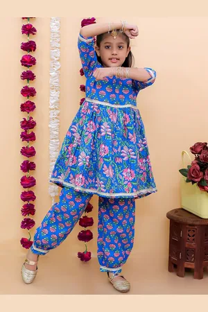 The Mom Store Girls Floral Printed Pure Cotton A Line Kurta with Dhoti Pants