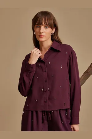 Kazo Women Relaxed Spread Collar Solid Casual Shirt