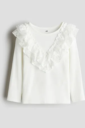 H&M Girls Flounce-Trimmed Cotton Top