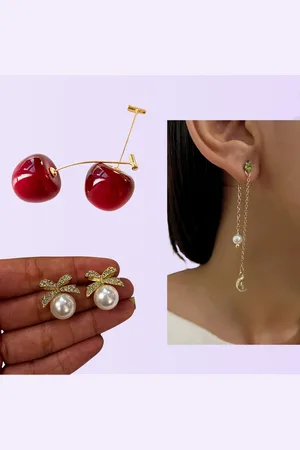 ISHKAARA Set Of 3 Gold-Plated Beaded Drop Earrings