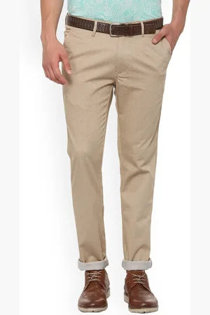 V Dot Men Beige Slim Fit Printed Regular Trousers