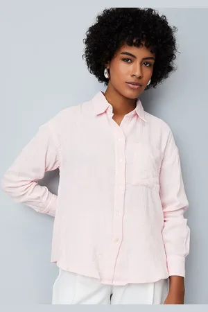 Max Collection Women Spread Collar Solid Casual Shirt