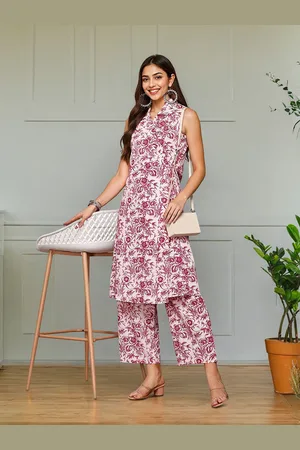 Ishin Floral Printed Pure Cotton Crop Top & Trouser With Jacket Co-Ords Set