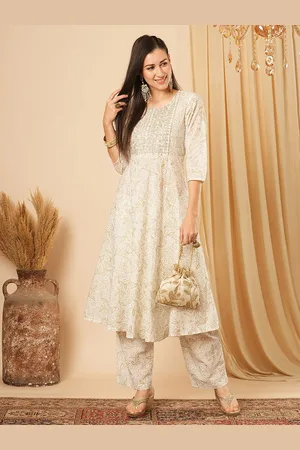 Globus Floral Embroidered Pure Cotton Kurta With Trousers