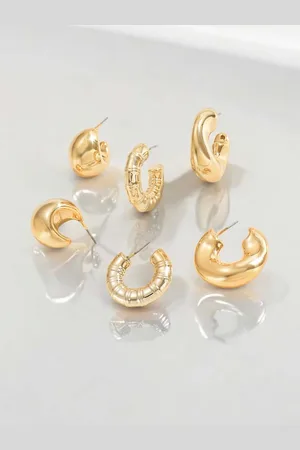 Jewels Galaxy Set of 3 Gold-Plated Half Hoop Earrings