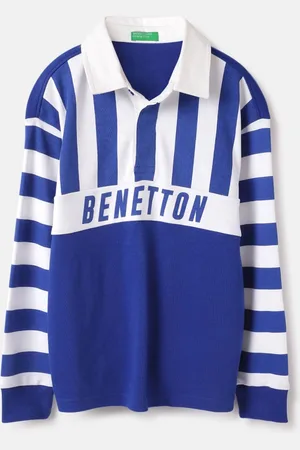 Benetton Boys Striped Polo Collar Pure Cotton Oversized T-Shirt
