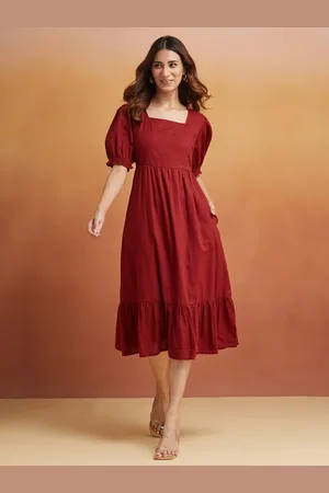 Fabindia Puff Sleeve Fit & Flare Midi Dress