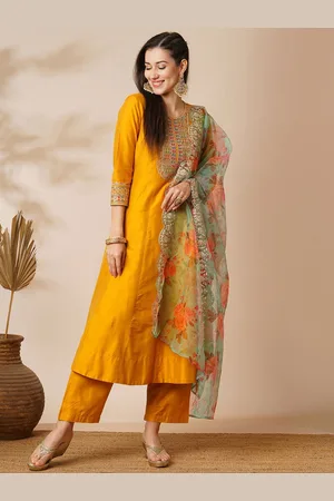 Globus Floral Yoke Design Panelled Gotta Patti Anarkali Kurta With Trouser & Dupatta