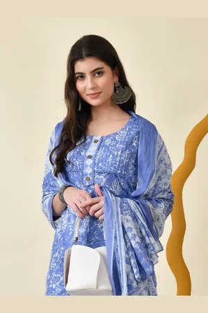DORIYA Floral Printed Round Neck Regular Straight Kurta With Trouser With Dupatta