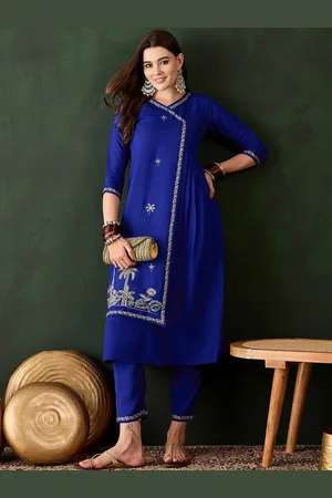 Sangria Women Embroidered A-Line Kurta & Trouser Set