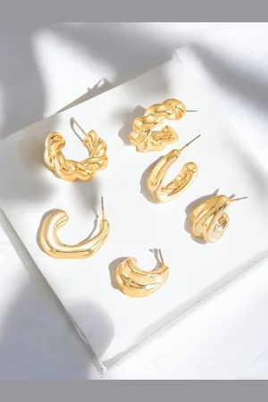 Jewels Galaxy Set Of 3 Gold Plated Contemporary Half Hoop Earrings
