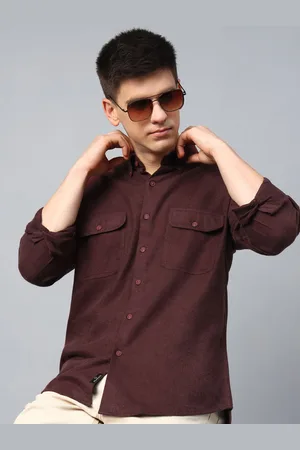 HANCOCK Men Slim Fit Flannel Solid Pocket Detailing Opaque Casual Shirt