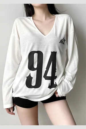 LULU & SKY Women Solid V-Neck Oversized T-shirt