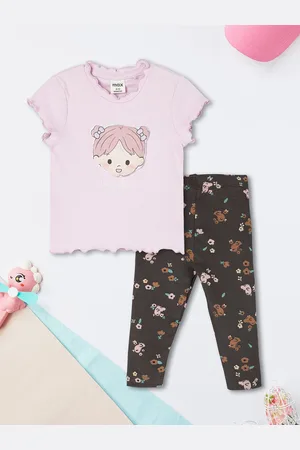 Max Collection Girls Printed Round Neck Short Sleeves Pure Cotton T-Shirt With Trouser