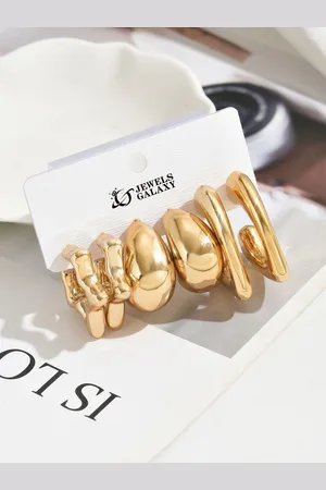 Jewels Galaxy Set Of 3 Gold Plated Contemporary Half Hoop Earrings