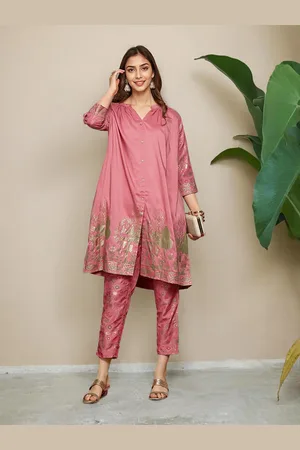 Ishin Printed Mandarin Collar Tunic With Trousers Co-Ords