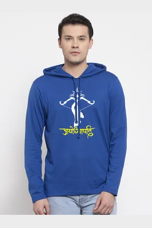 Friskers Men Royal Blue Cotton Graphics Printed Hoodie T-shirt