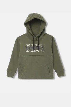 Blue Giraffe Boys Typography Printed Hood Cotton Pullover Sweatshirt