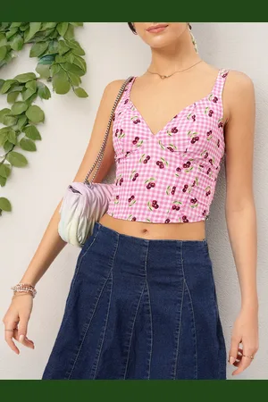 DressBerry Cherry Checks Plunge Corset Top
