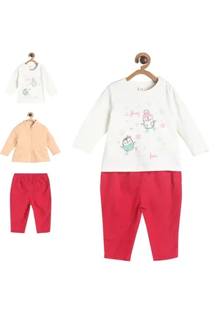 MINI KLUB Girls Printed Round Neck Long Sleeves T-shirt With Trouser With Jacket
