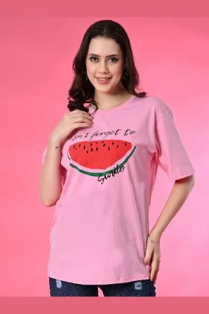 Funday Fashion Women Typography Printed Round Neck Cotton Relaxed Fit T-shirt