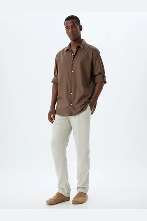 Koton Men Spread Collar Solid Cotton Casual Shirt