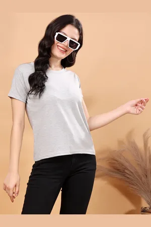 KEX Women Solid Round Neck Cotton Relaxed Fit T-shirt