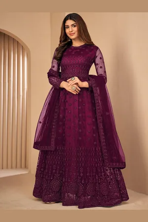APNISHA Embroidered Fit & Flared Maxi Ethnic Dress Witgh Dupatta