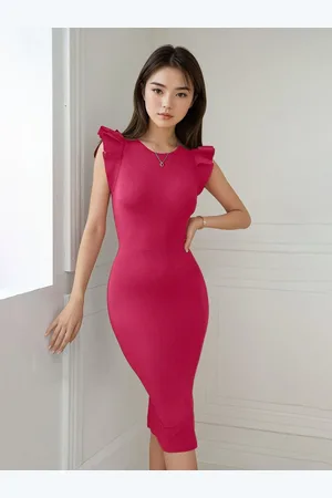 KOTTY Women Flutter Sleeve Bodycon Midi Dress