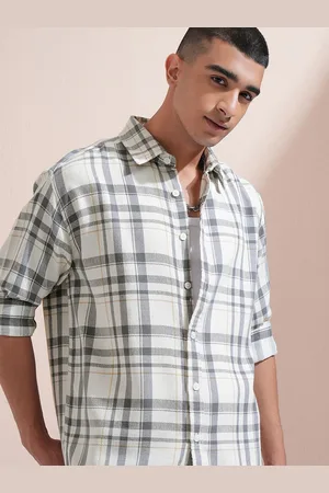 Highlander Men Off Dobby Textured Checked Oversized Overshirt