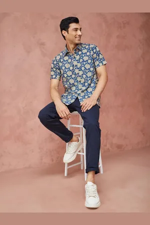 Fabindia Men Spread Collar Floral Printed Cotton Casual Shirt
