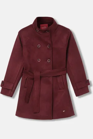 Blue Giraffe Girls Stand Collar Full Sleeves Double Breasted Overcoat