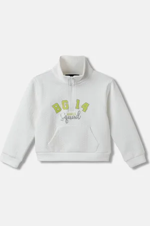 Blue Giraffe Girls Typography Printed Mock Collar Pullover Sweatshirt