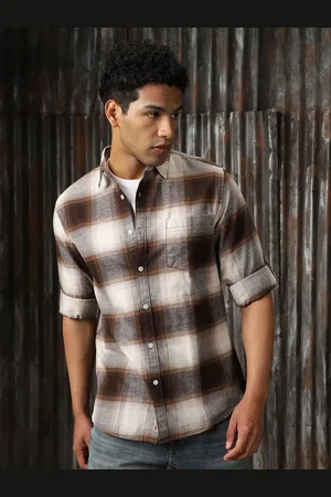High Star Men Classic Spread Collar Checked Cotton Casual Shirt