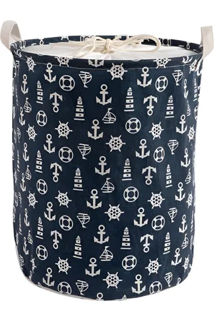 HOKIPO Blue & White Printed Cotton Foldable Laundry Bag 46 L