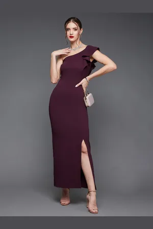 Miss Chase Women Solid One Shoulder Maxi Dress