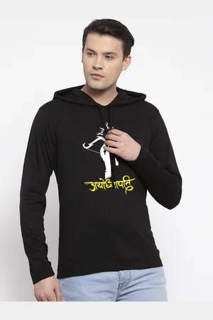 Friskers Men Black Cotton Graphics Printed Hoodie T-shirt