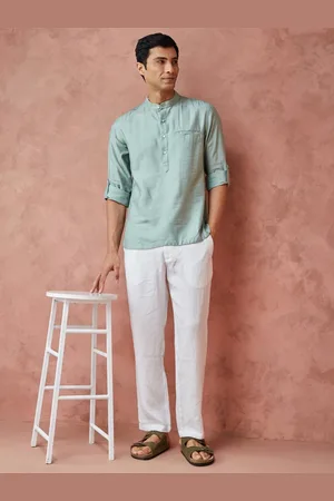 Fabindia Men Band Collar Solid Slim Fit Casual Shirt