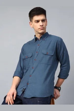HANCOCK Men Button-Down Collar Solid Cotton Slim Fit Casual Shirt