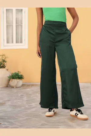 DressBerry Women Urban K-Twist Vibes Flared High-Rise Satin Finish Parallel Trousers