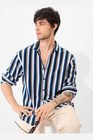 The Souled Store Men Spread Collar Vertical Striped Cotton Casual Shirt